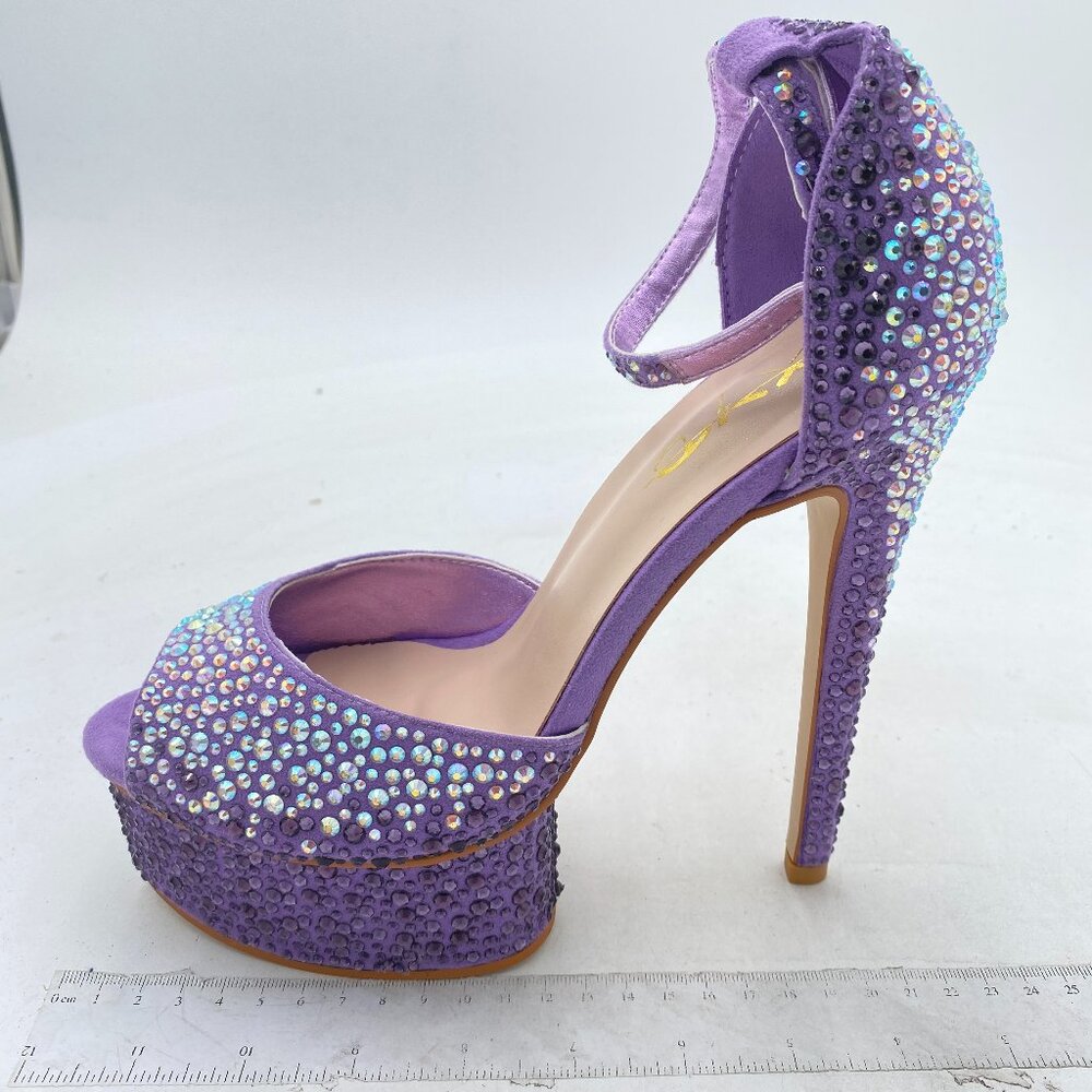 XYD Light Purple Sparkling Bejeweled Platform Evening Heels Peep Toe Sandals - Picture 2 of 8